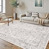 PureCozy Gray Area Rug 5x7 Machine Washable Vintage Living Room Distressed Non Slip Carpet Traditional Indoor Bedroom Grey Retro Floral Accent Throw Large Rug for Office Kitchen Bathroom Dining Room
