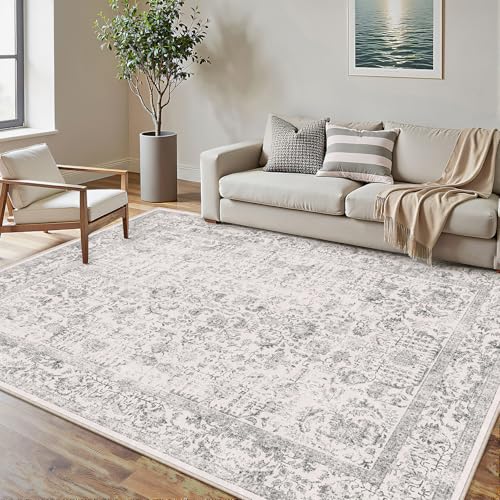 PureCozy Gray Area Rug 5x7 Machine Washable Vintage Living Room