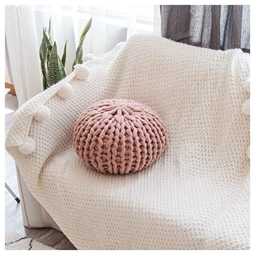rlmiesy Round Crochet Pillow Chunky Knit Throw Pillow Circle Pillow with Insert for Couch, Bed, Home Decor (pink)