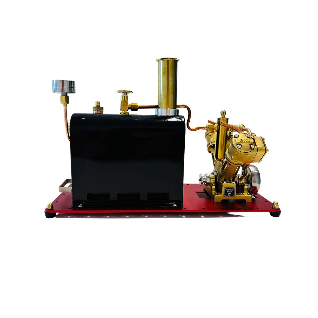 RW-BV2C Mini piston de levage inversé de type V Machine à vapeur à double cylindre et modèle de chaudière, compatible avec les bateaux à vapeur de 70 à 130 cm de long (version montée)