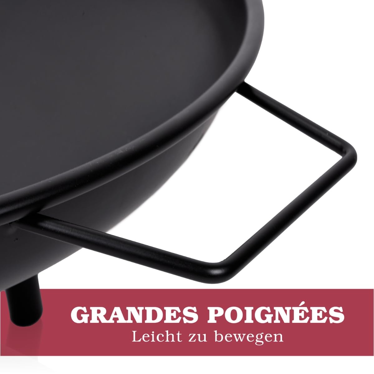 Alpina Brasero Extérieur Ø60 cm Incinérateur de Jardin sur Pied - Facile à Transporter avec Poignées - Décoration Jardin et Terrasse Extérieurs - Acier Au Carbone, Noir