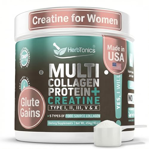 Herbtonics Creatine for Women 5000mg Creatine Monohydrate + Multi Collagen Protein Powder (Type I,...