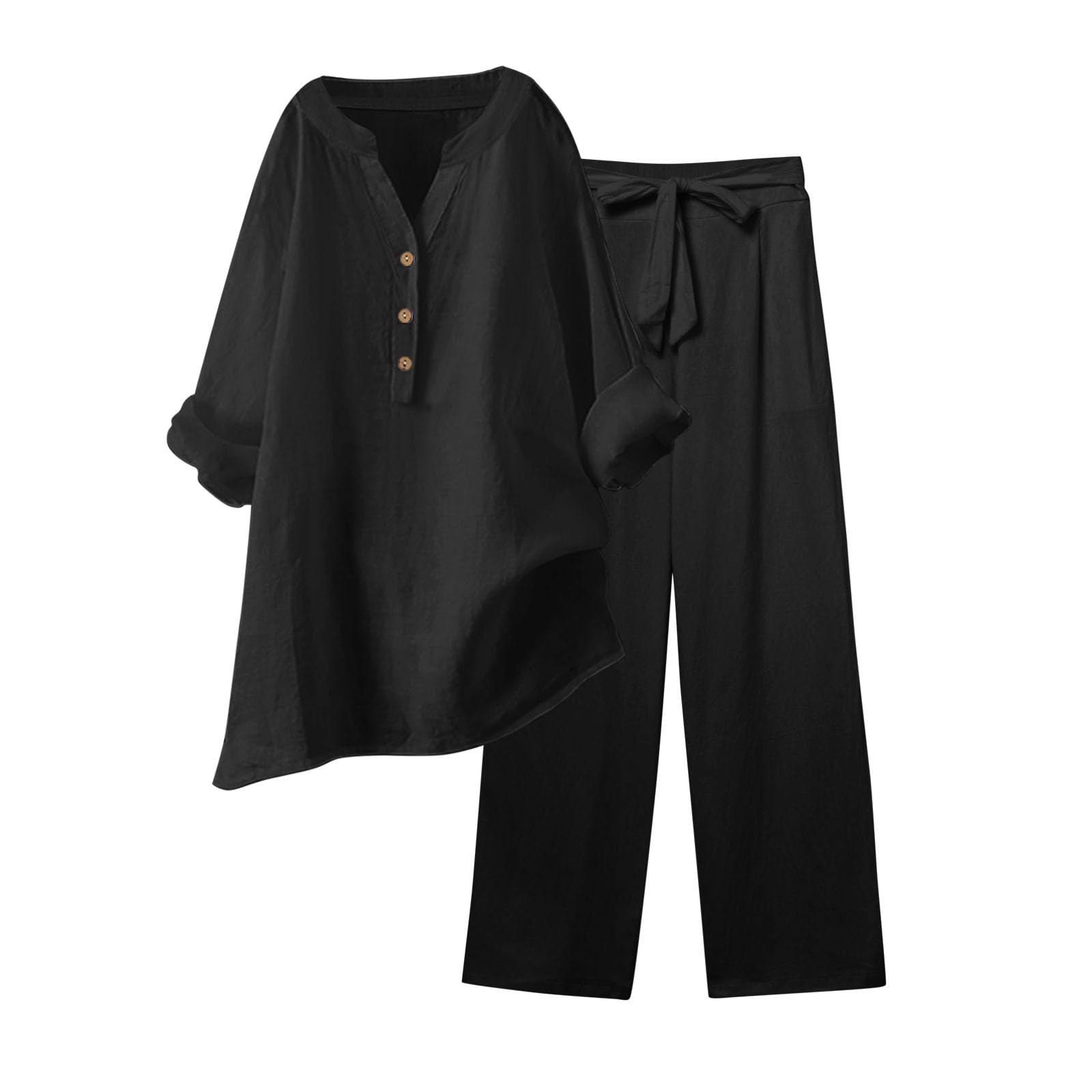 Vhersily Invierno Piezas Blusa de Pierna Ancha Bolsillos Pantalones Elásticos Conjunto Camisa Casual con Cuello en V Pantalones Moda Streetwear Conjunto Pantalones Y Chaqueta Elegante