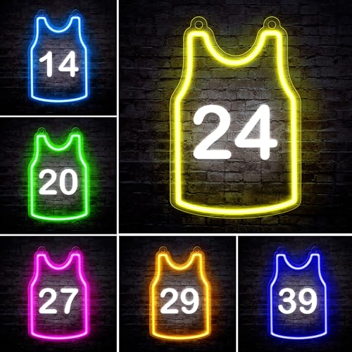 Image of Personalized Basketball Jersey Number Neon Sign, Attivolife Light up Basketball Club Room Wall Decor Custom LED Light, Sport Christmas Birthday Gifts for Basketball Lover Man Boy Teen