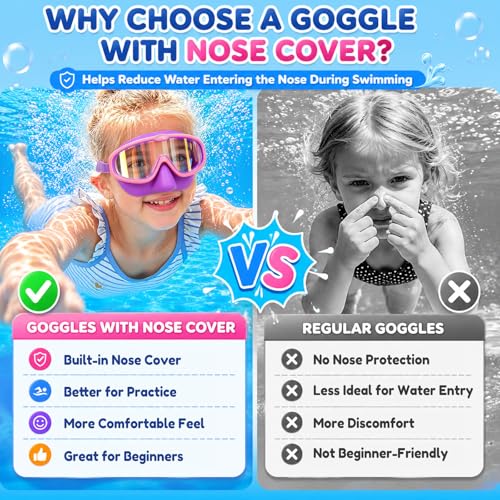 Image of Seago Kids Swim Goggles 2 Pack for 3-12, Anti-Fog Clear View,Toddler Goggles with Nose Cover Swimming Goggles