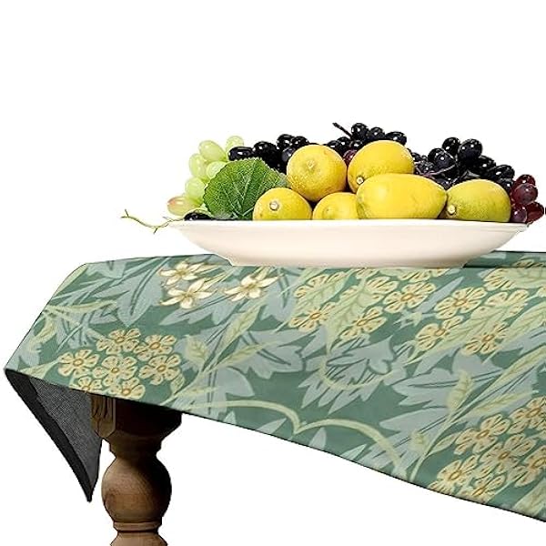 HOSTECCO William Morris Rechthoekig tafelkleed jasmijn bloemen tafelkleed groen vintage tafelkleed wasbaar voor eettafel feest picknick 140x279 cm