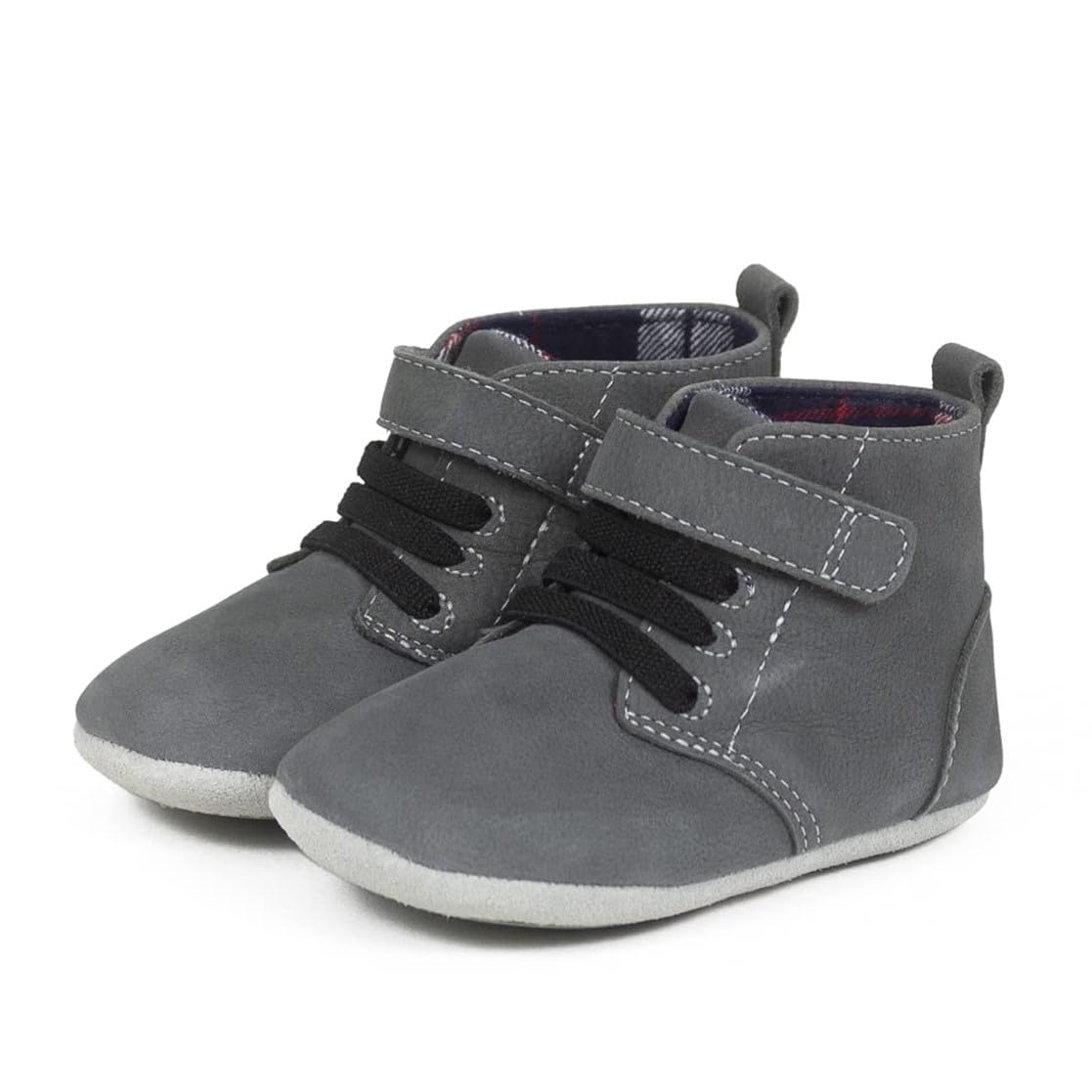 Robeez Baby Boys First Kicks, Thiago Charcoal Leather, 3-6 Months