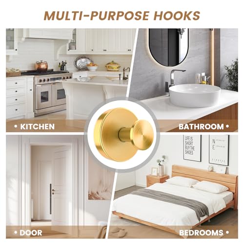 Image of BKV Suction Cup Hooks for Glass Window,Removable Shower Hooks for Inside Shower,Metal Towel Hooks for Bathrooms,6 Pack(Gold)