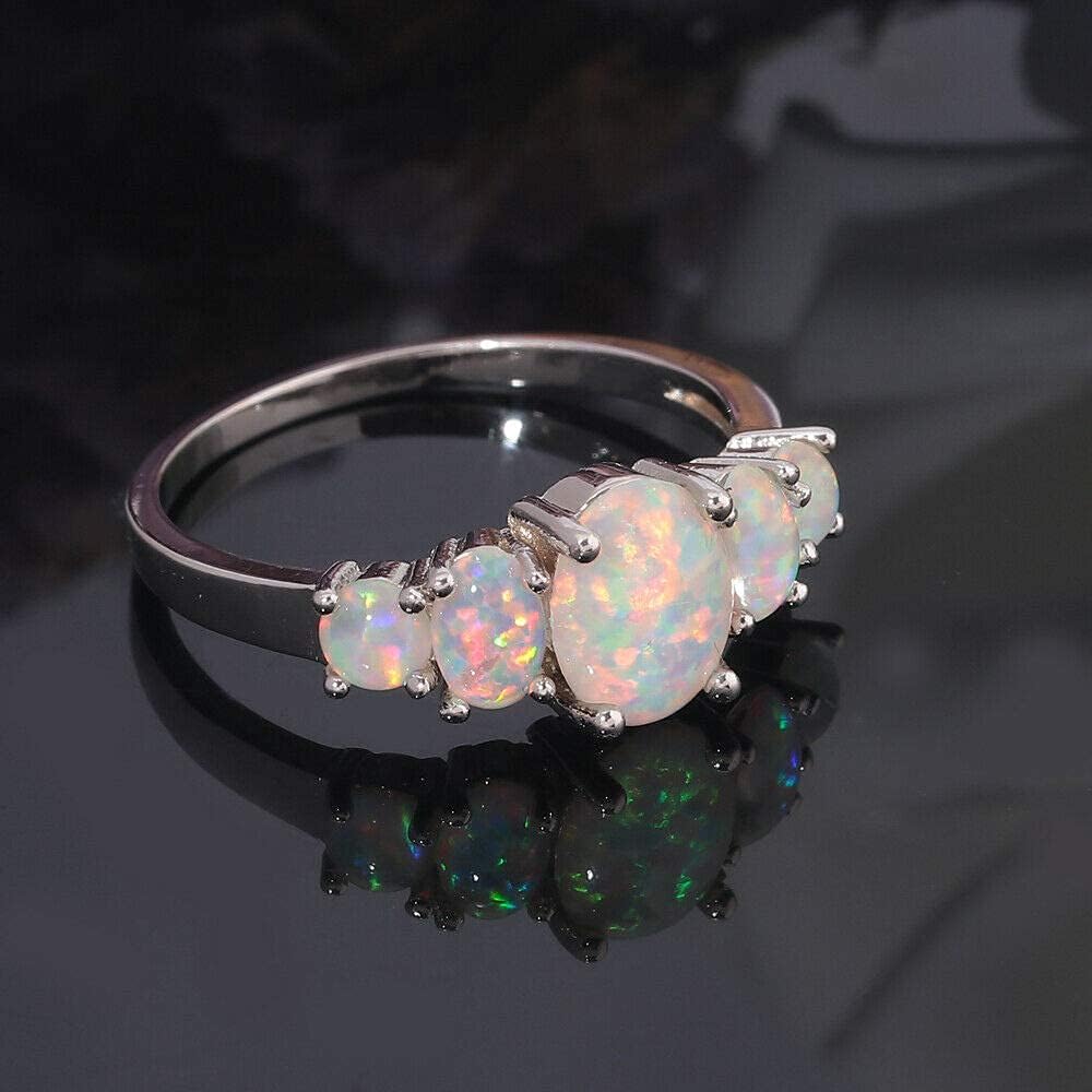 CiNily Sterling Silver Gold Plated Created White/Blue/Orange/Pink Fire Opal Ring for Women Jewelry Gemstone Ring Size 5-12 - Image 2