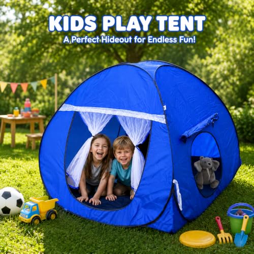 Image of SILVER SHINE Foldable Kids Play Tent House | Fun & Spacious Pop-Up Playhouse for Boys & Girls (Up to 10 Years) | Multi-Purpose Indoor & Outdoor Tent with Mosquito Net | Delightful Patterns - Dark Blue