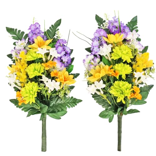 山久 造花 仏花 ミモザとライラックの花束 一対 約43cm CT触媒(消臭分解・防汚)加工 シルクフラワー お彼岸 お盆 お仏壇 仏花 お墓 花 お供え お彼岸 お盆 お供え btb