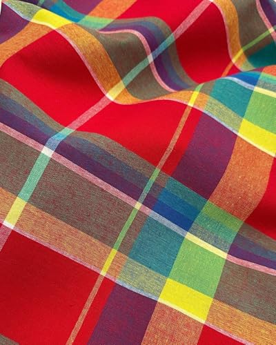 Tissu Madras Antillais Guadeloupe - par 50cm - 11 Coloris Oeko-Tex® 150g/m² Pour Costumes, Ameublement, Robes, Jupes antillaises (violet rouge bleu vert)