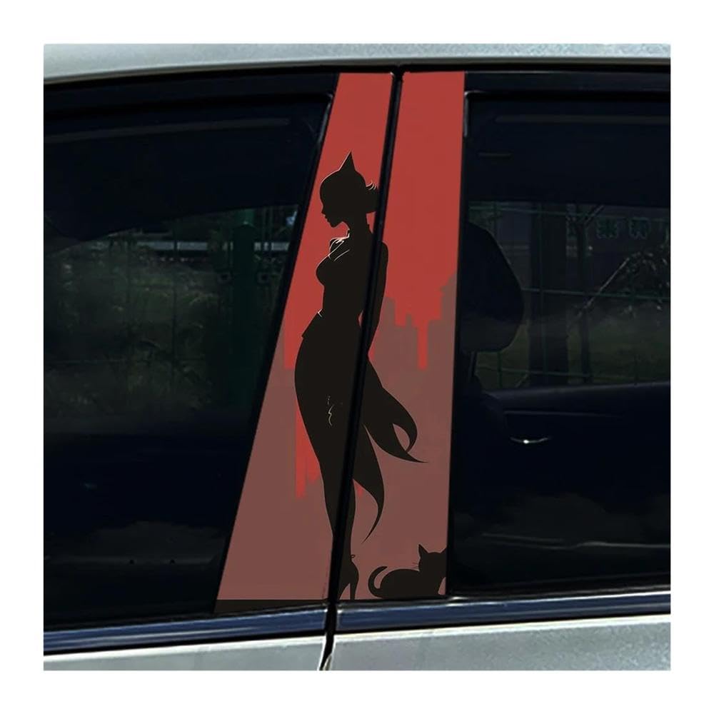 Body Parts 2pcs Car Center Column Waterproof Decals Cat Beautiful Girl Car B-Pillar Stickers(Type A)