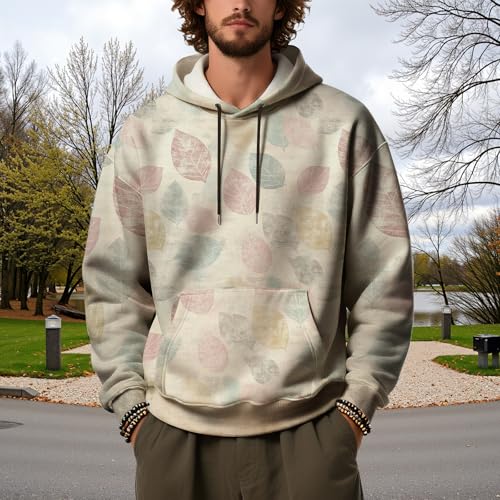 Leaves Graphic Hoodies for Men Long Sleeve Oversized Sweatshirts Fall Drawstring Winter Fleece Hoodie Tops With Pocket3