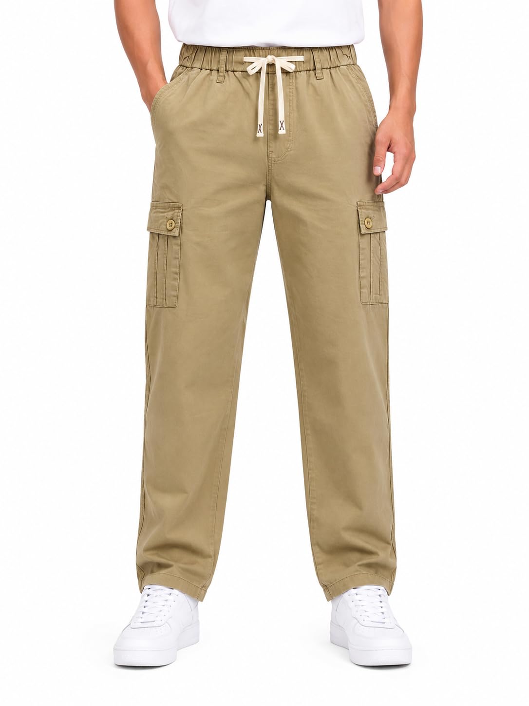 mad-on Cargo Pants for Men with Drawstring Elastic Waist, Side Pockets, Straight Fit-picture-48