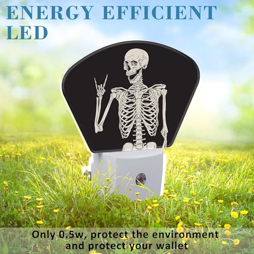 Image of Rock Skeleton Night Light for Kids Girls Boys, Funny Skeleton LED Night Light Plug into Wall with Dusk to Dawn Sensor for Room, Hallway, Kitchen, Bathroom, Stairs Decor