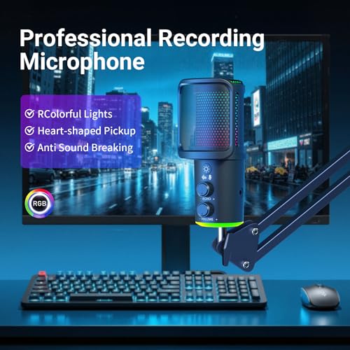 Image of ADZOY Professional SU9 RGB USB Condenser Microphone | One Click Noise Reduction| Volume Control | Echo | Mute | Dynamic RGB Lighting | Professional Mic for Gaming | Podcast, YouTube Streaming
