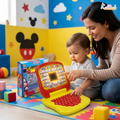 Image of LTS Mickey Mouse Theme Educational Laptop for Kids - Interactive Preschool Learning Toy with Alphabet,Numbers & Word Pronunciation,Battery Operated English Computer for Boys & Girls 3+Years