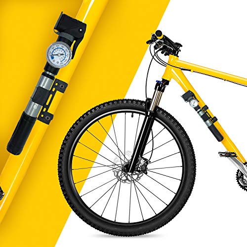New Mini Bike Pump Portable Bicycle Frame Pump Glue Less Puncture Repair Kit Presta and Schrader Valve Includes Mount Kit Pressure 120 PSI 8 Bar Free Bike Bell Sports Needle Included (New Bike Pump) - Thumbnail 4