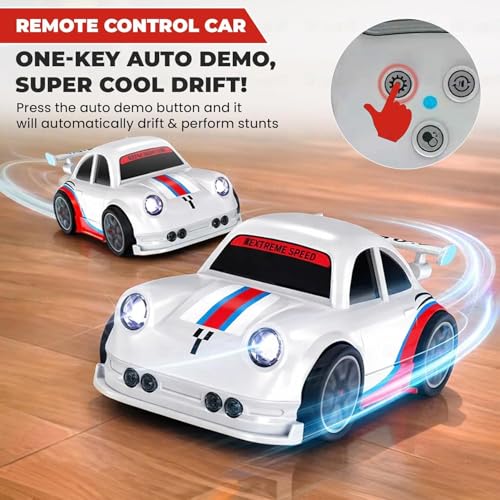 Image of DHRUTOKO RC Remote Control Car for Kids | Rechargeable High Speed Racing Toy Car with LED Lights | 2.4GHz Remote | Indoor & Outdoor | White