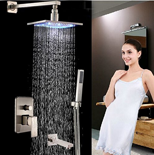 Robinet de douche encastrable avec pommeau pluie LED 30,5 cm pour rénovation salle de bain