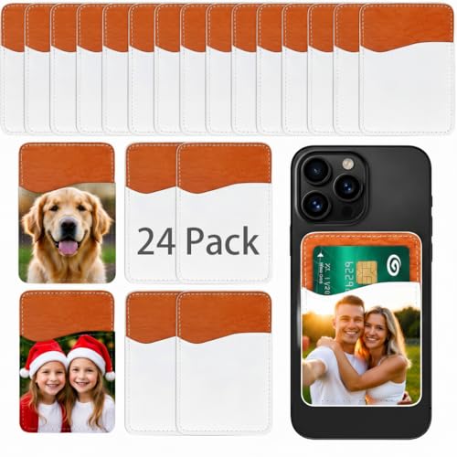 HEITOUHUI 24 PCS Sublimation Blank Phone Wallet PU Leather Stick On Card Holder for Back of Most Cell Phones iPhone & Android - White