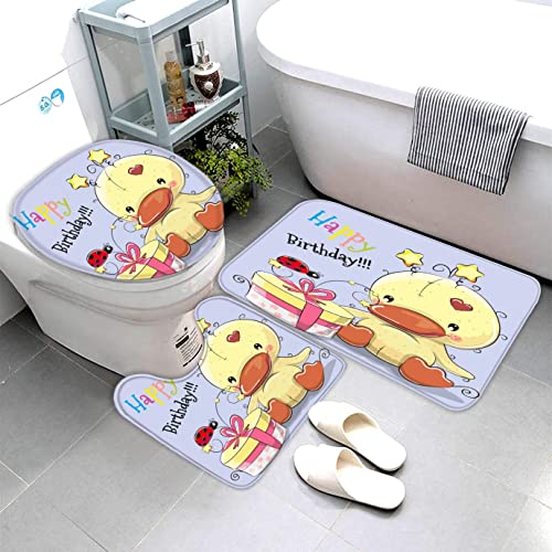 Badematte Süße Ente Cartoon Badematten Set rutschfest Waschbar Badgarnitur 3teilig - WC Deckelbezug U-förmigen Contour…
