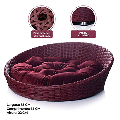 Cama Cachorro/Gato Pequeno/Médio Até 12kg 65Cm Artesanal Fibra Sintética Veludo Vinho - BedFurPets
