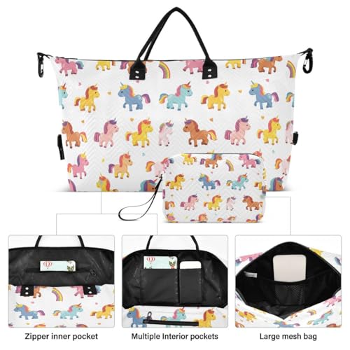 Horse Heart Love Unicorn Rainbow Travel Duffle Bag Gym Bag Weekender Bags with Toiletry Bag Travel Trip Tote Bag2