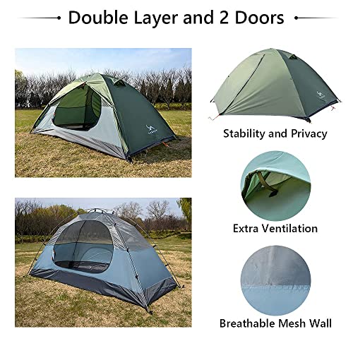 MC TOMOUNT Backpacking Tent 1-2 Person Waterproof Lightweight Double Layer Free-Standing Aluminum Pole for Outdoor Camping Hiking 4 Season - Image 4
