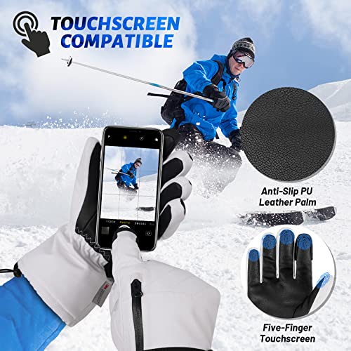 Magelfarm Ski Gloves Waterproof Touchscreen For Men Women Winter Snow Snowboard Gloves Warm Thermal 3M Thinsulate Insulated White Snowmobile Gloves With Pocket For Extreme Cold Weather Outdoor Windproof Medium thumb #3
