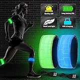 Vivibel LED Armband Aufladbar, 2 Stück Leuchtband mit USB, Reflektoren Joggen Leuchtarmband, Kinder Nacht Sicherheits Licht für Laufen Joggen Radfahren Hundewandern Running Outdoor Sports(Blau+Grun)