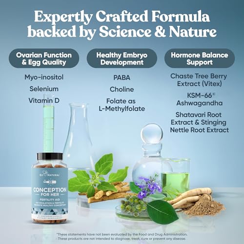 Image of Eu Natural Conception for Her Fertility Supplements for Women - Ovulation, Hormonal Balance & Regular Cycle Support - Myo-Inositol, Folate, Shatavari & Vitex - 60 Vegetarian Capsules