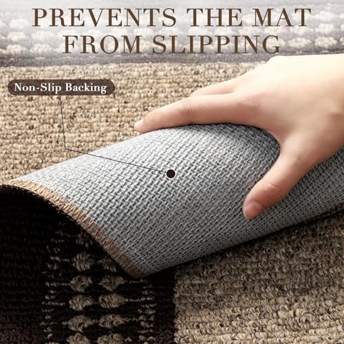 Image of hicorfe Door mat,Dirt Trapper Absorbent Non-Slip Welcome mat (Brown, 20 inchx32 inch(Rectangular))