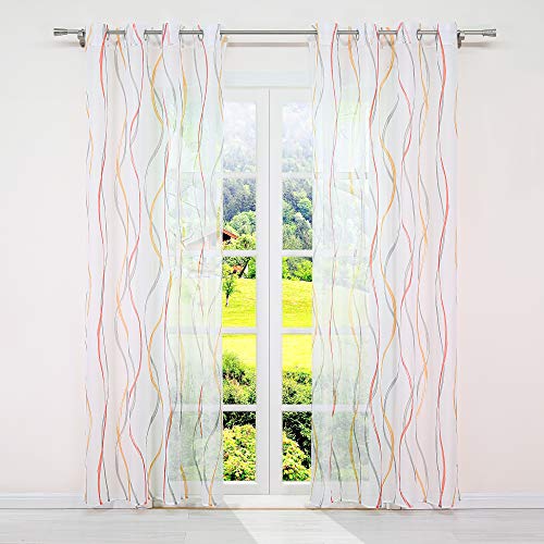 Schoal Rideau transparent avec œillets Motif vagues, Tissu, Orange, BxH 140x145cm Cover