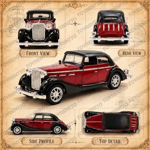 Image of 1:36 Scale Vintage Die Cast Car Model Pull Back Action Open Door Metal Body Classic Collectible Toy Car Detailed Interior Display Gift for Kids