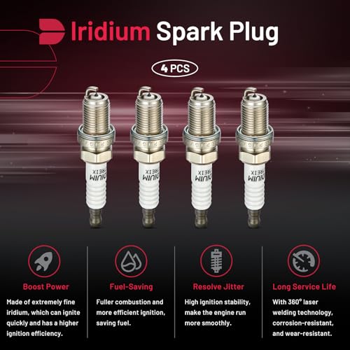 Image of BDFHYK Set of 4 Iridium Spark Plug Compatible with Honda Civic, Compatible with Volkswagen Passat Golf Jetta Scirocco 1.6L 1.8L 2.0L L4 Engine Replacement for BKR7EIX 2551 SP1011 9770 2667