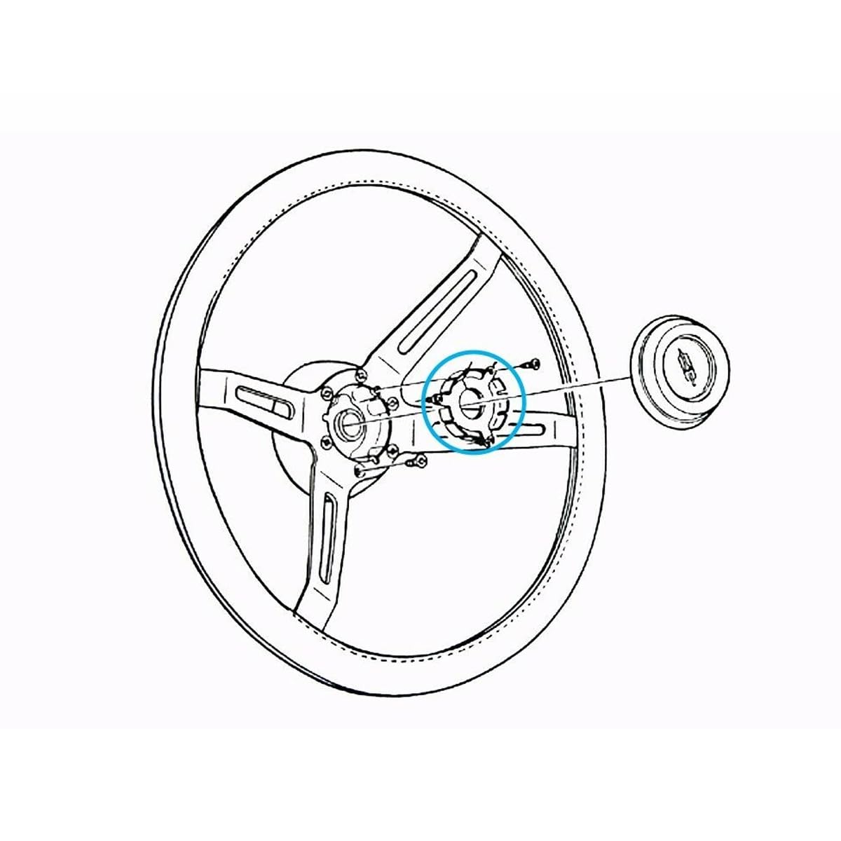 Inline Tube Replacement for 1970-72 Oldsmobile 442 Sport Wheel Horn Contact Horn Cap Mount 1pc