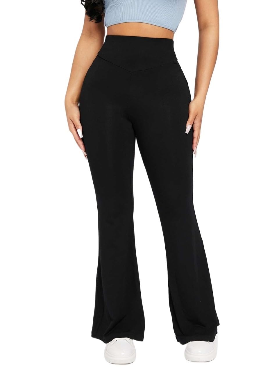 EFJONE Womens Pants High Waist Flared Leg Black Pants Casual Trousers