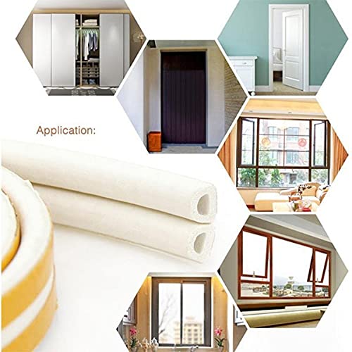 Image of D Shaped (White) Self-Adhesive EPDM Doors and Windows Foam Seal Strip Soundproofing Collision Avoidance Rubber Weatherstrip 6 Meter (2 x 3 M = 6 Meter)