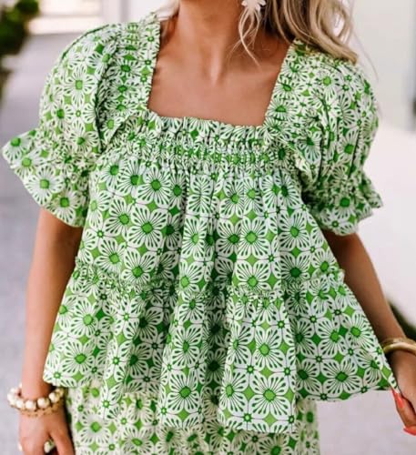 Image of ROAONOCOMO Women Floral Pajama Set Ruffle Puff Sleeve Peplum Shirt Coquette Pj Set Bow Babydoll 2 Piece Shorts Outfit