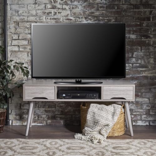 Image of Elara TV Unit Engineered Wood Cabinet with Solid Wood Legs | Scandinavian Modern Design with Spacious Storage | Dual Drawer Entertainment Console - Columbia Oak