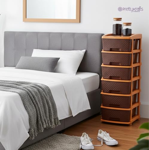 Image of PrettyKrafts 5-Tier Plastic Storage Drawer Organizer | Modular Chest of Drawers & Toy Storage Box for Kids Room, Home, Kitchen & Office | Multipurpose Cabinet Unit (Brown, 36x39x77 cm)