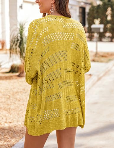 Image of HOTOUCH Lightweight Crochet Cardigan for Women Long Sleeve Open Front Knit Oversized Cardigans Sweaters
