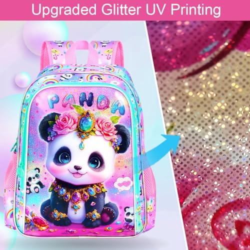 Image of 3Pcs Girls Backpack, 16 inch Kids Bookbag with Lunch Box,Panda School Backpacks for Elementary Preschool Kindergarten (Pink)