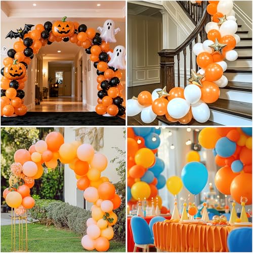 Image of RUBFAC 129pcs Orange Balloons Different Sizes 18 /12 /10 /5 Inches, Burnt Orange Fall Balloon Arch Kit Garland for Halloween Thanksgiving Party Baby Shower Birthday Decoration