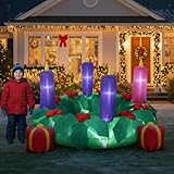 Kittmip 6ft Christmas Outdoor Large Inflatable Advent Wreath Blow up Decor with 4 Candles & LED Lights, Pre Filled Sandbags & Blower for Yard, Church, Lawn Decoration