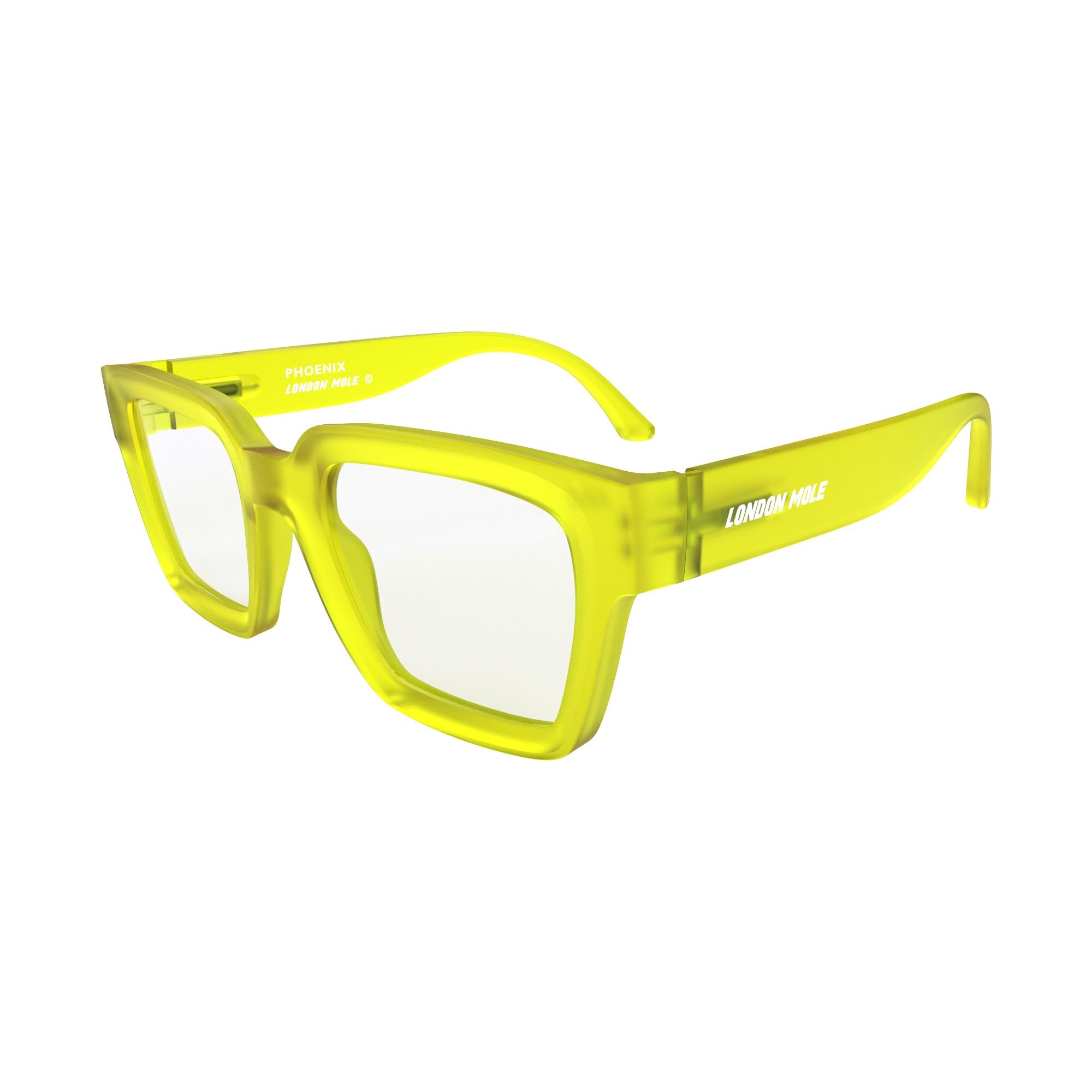 LONDON MOLE® Phoenix large oversized reading glasses, Rubberised Fluorescent Transparent Yellow, 147 mm x 51 mm - Image 3