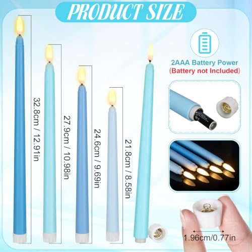 Image of Rossesay 48 Pcs Flameless LED Taper Candles Battery Operated Candles 4 Sizes of 8.5'', 9.65'', 10.83'', 12.8'' Flameless Candlesticks Flickering for Halloween Christmas Church Wedding(Blue)