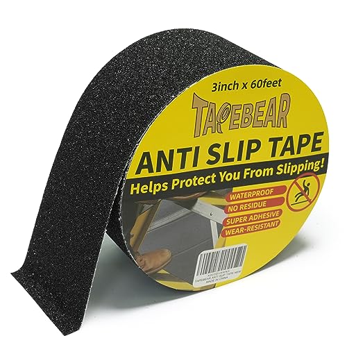 TAPEBEAR Non Slip Hazard Tape, Black Safety Tape, Grip Tape Roll, Anti Slip Caution Tape